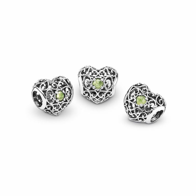 Pandora August Signature Heart Charm With Peridot Birthstone - Sterling Silver/Green/Peridot - Canad